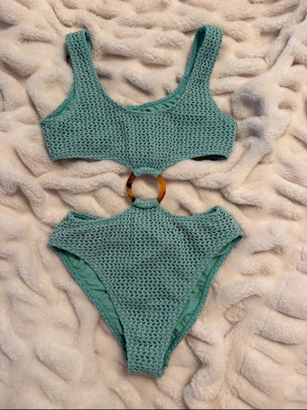 Montce Turquoise Crochet One-Piece with Tortoiseshell Ring